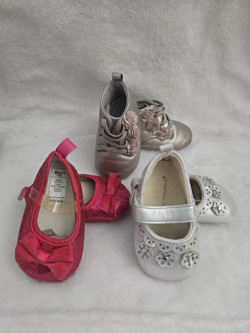 Kids Rose Ankle Boots & Sparkle Mary Janes - 3-Pair Set Bundle Size 2 Baby